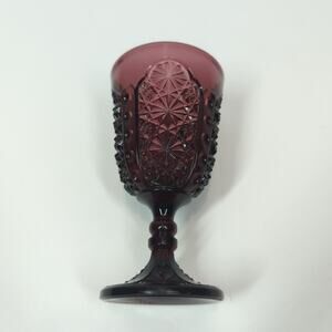 Vintage LG Wright Amethyst Pressed Glass Daisy & Button Straight Band Wine Glass